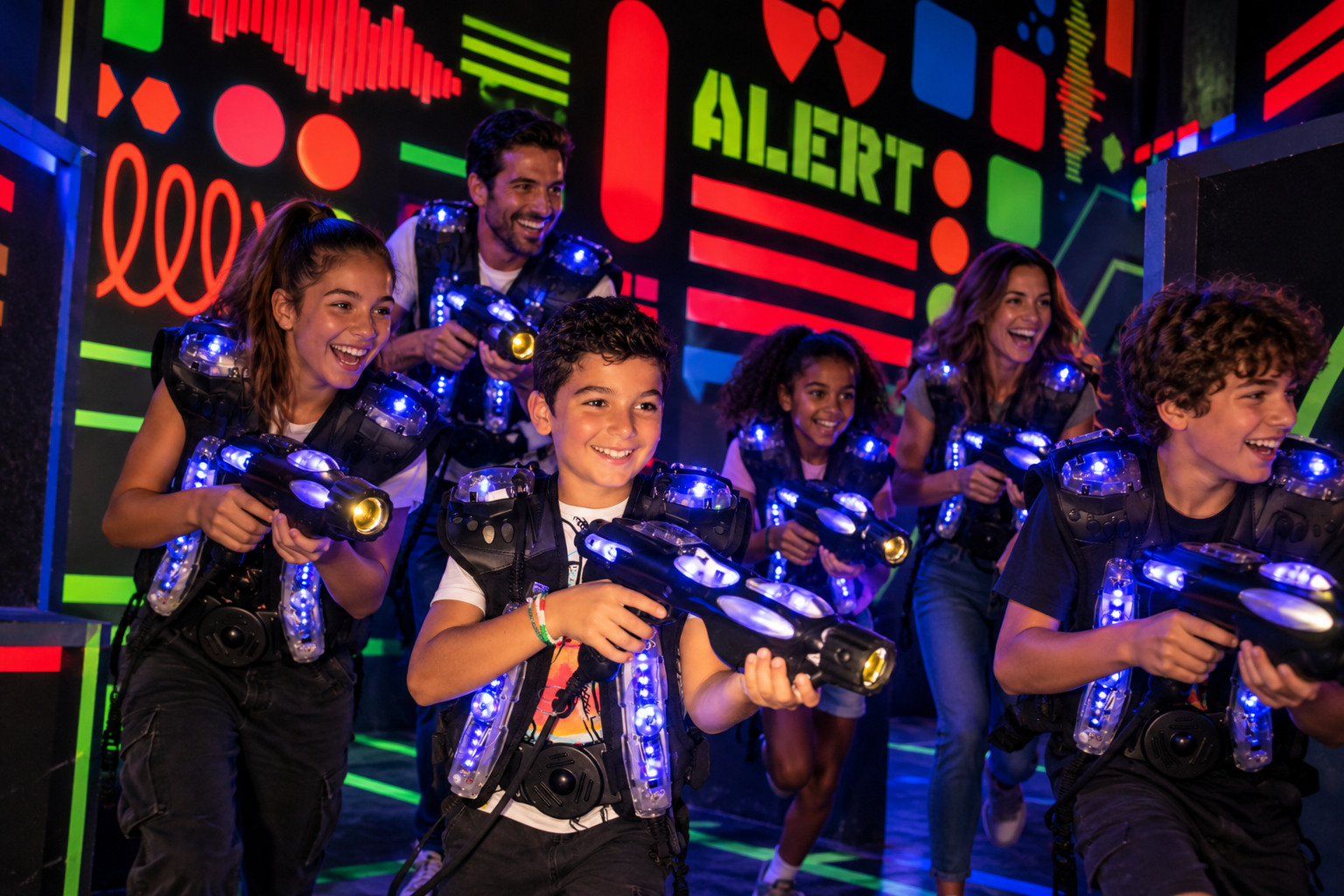Famille jouant au Laser Game à Rueil-Malmaison chez Stargames