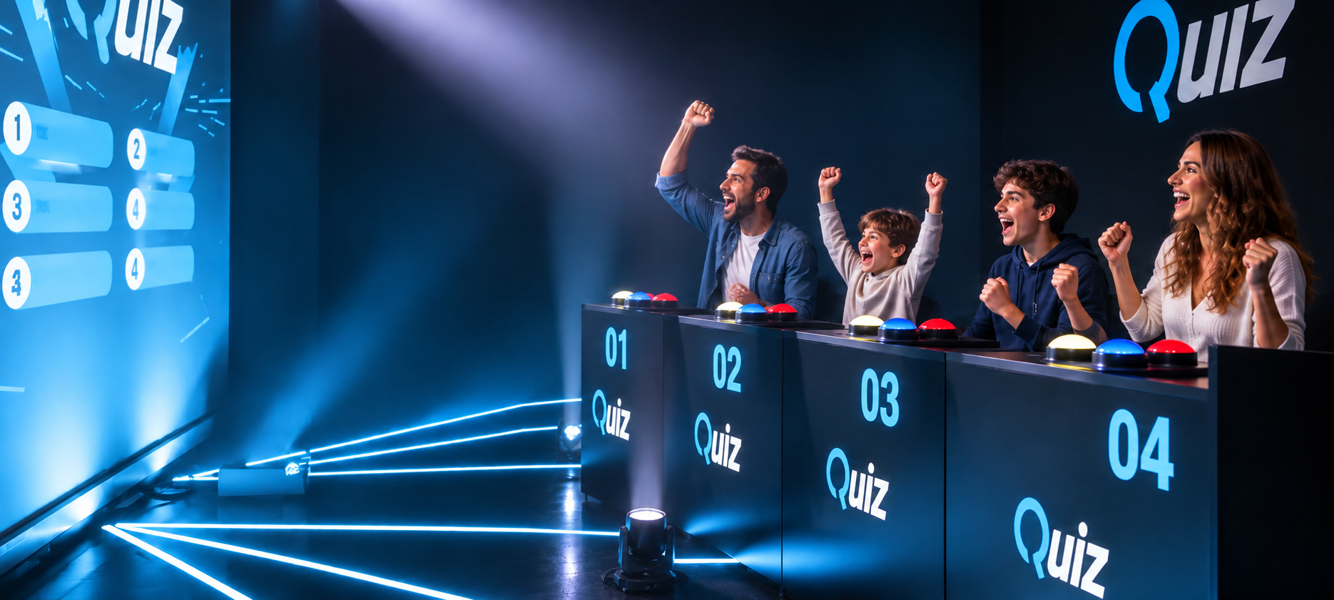 Famille participant à une Quiz Room Stargames